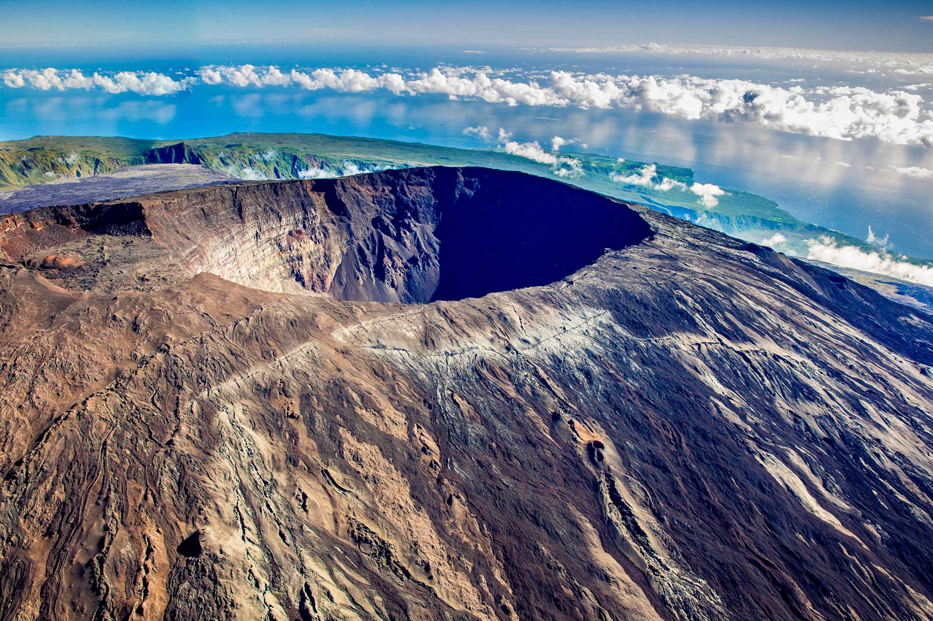R&eacute;union Island volcanic landscape with ocean