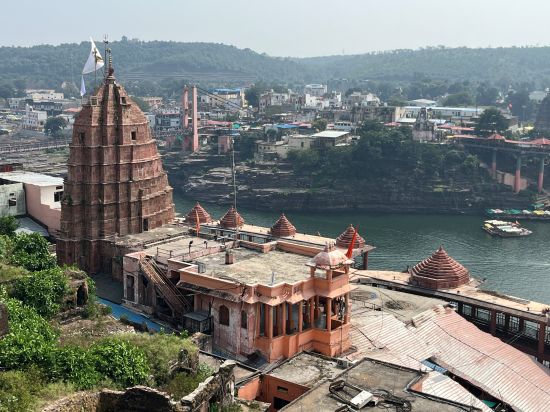 Omkareshwar Temple on Mandhata Island shaped like Om symbol